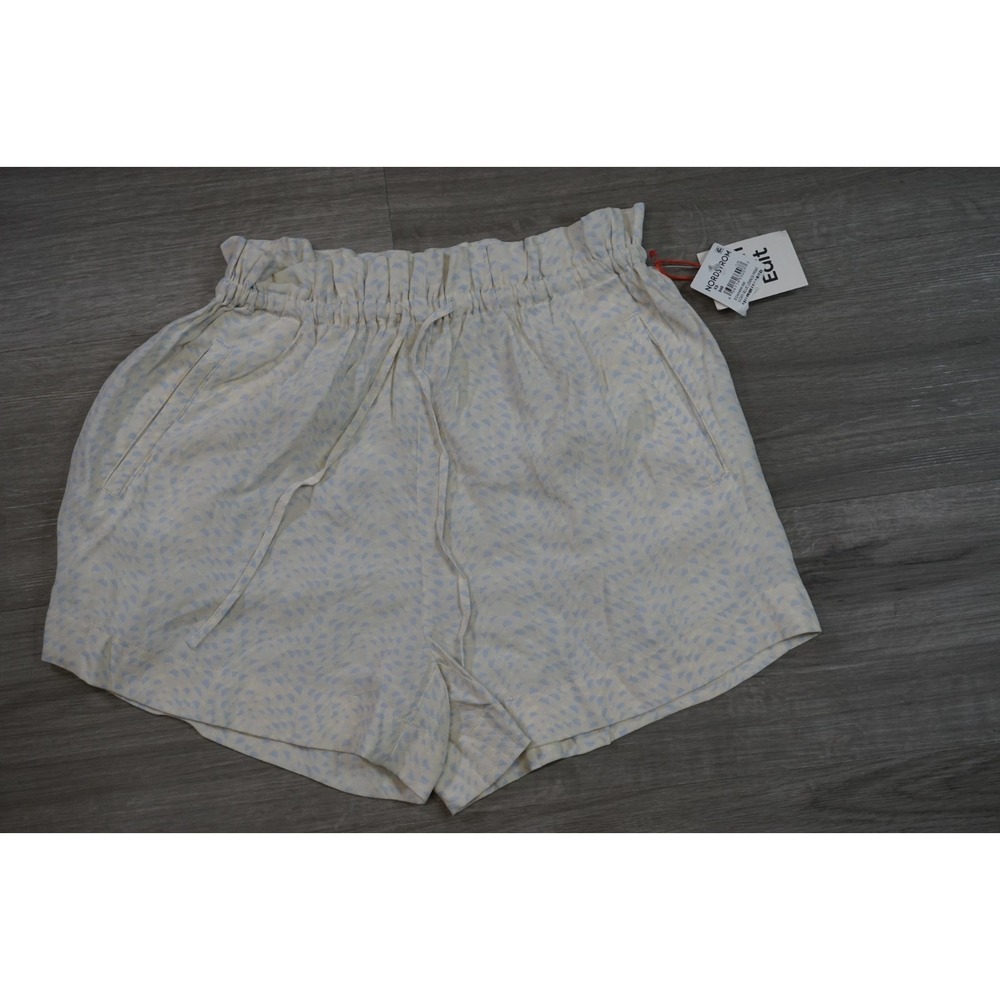 New Open Edit Smocked Ruched High Waist Crepe Geometric Shorts Women's XS Ivory